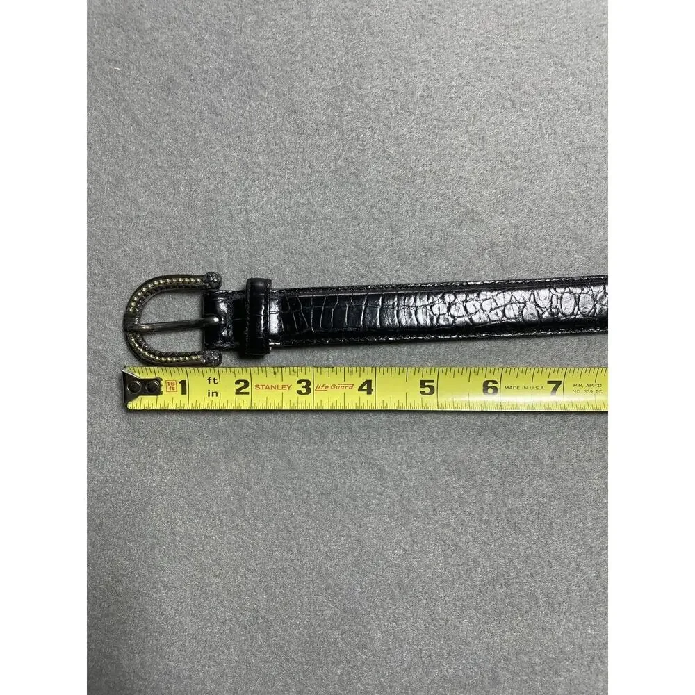 Talbots Black Leather Belt Medium Made In Italy Silver And Gold Tone Hardware‎